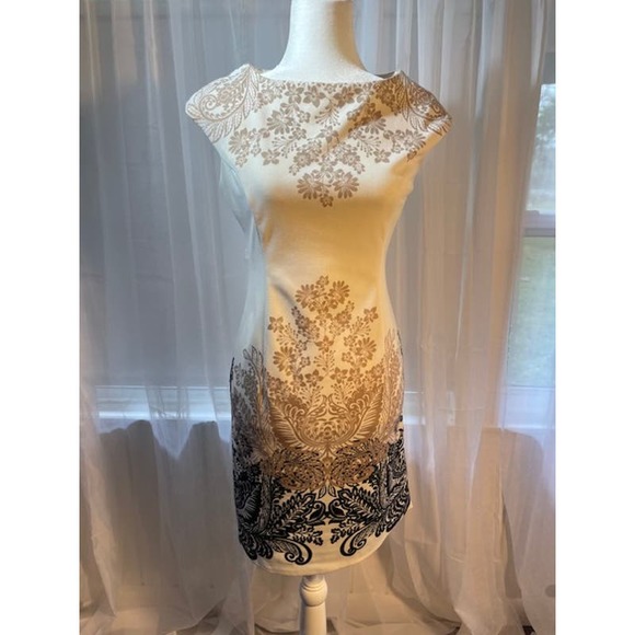 Suite 7 Size 6 Sleeveless Sheath Dress Cream w/ Brown‎ & Black pattern - Picture 1 of 6
